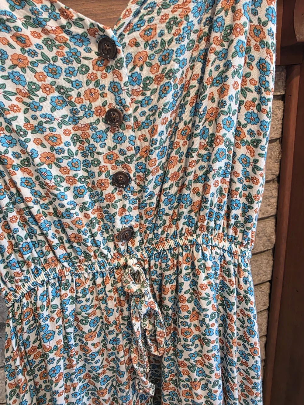 Pretty Garden Bohemian Teal and Rust Floral Smocked Midi Dress - Picture 3 of 6
